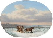 Cornelius Krieghoff Crossing the Ice at Quebec' oil on canvas